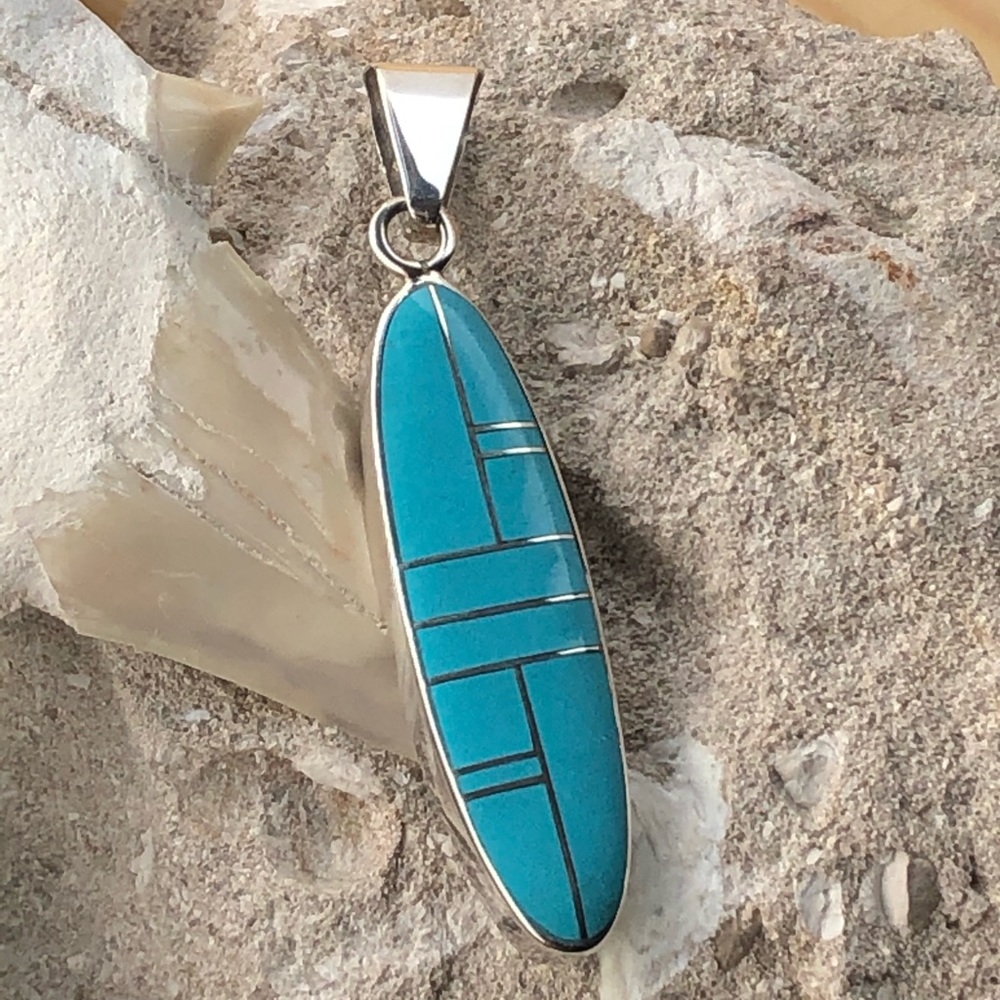 Zuni Inlaid Talisman Turquoise Silver Pendant